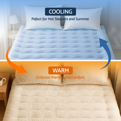 Giselle Bedding Pillowtop Mattress Topper 5cm Reversible Cooling & Soft Coral Fleece Pad for Back Pain TOPPER-DS-Q
