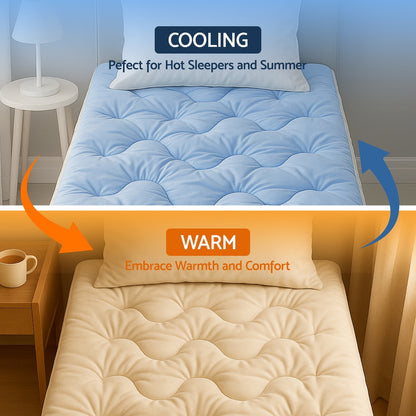 Giselle Bedding Pillowtop Mattress Topper 5cm Reversible Cooling & Soft Coral Fleece Pad for Back Pain TOPPER-DS-S