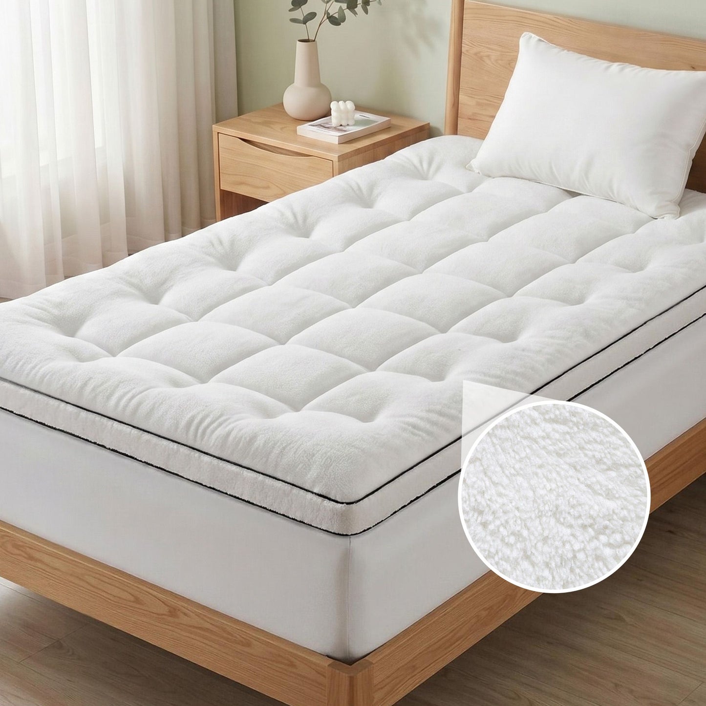 Giselle Bedding King Single Mattress Topper 5cm Coral Fleece TOPPER-FLEECE-5-KS