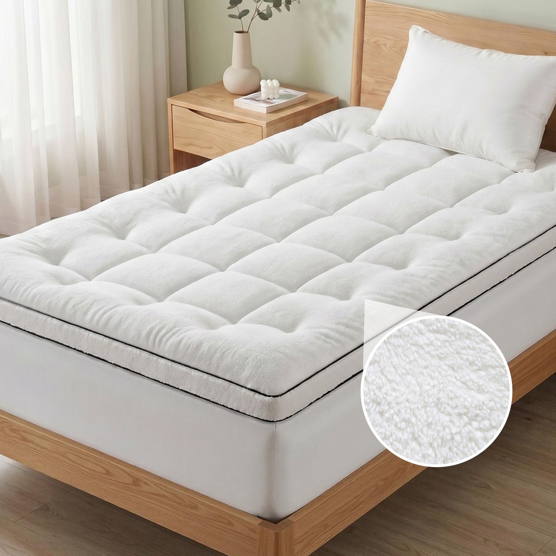 Giselle Bedding King Single Mattress Topper 5cm Coral Fleece TOPPER-FLEECE-5-KS