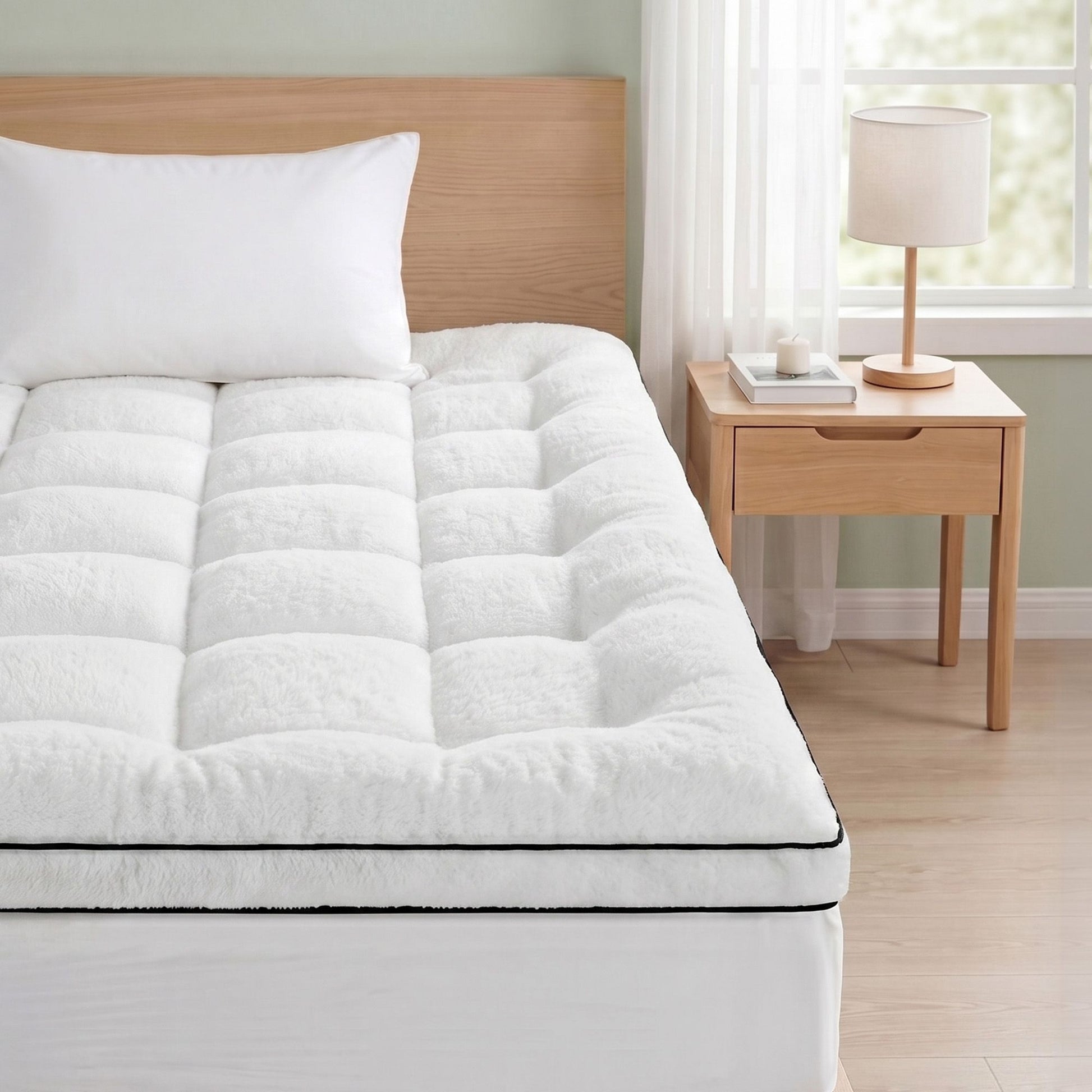 Giselle Bedding King Single Mattress Topper 5cm Coral Fleece TOPPER-FLEECE-5-KS