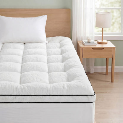 Giselle Bedding King Single Mattress Topper 5cm Coral Fleece TOPPER-FLEECE-5-KS