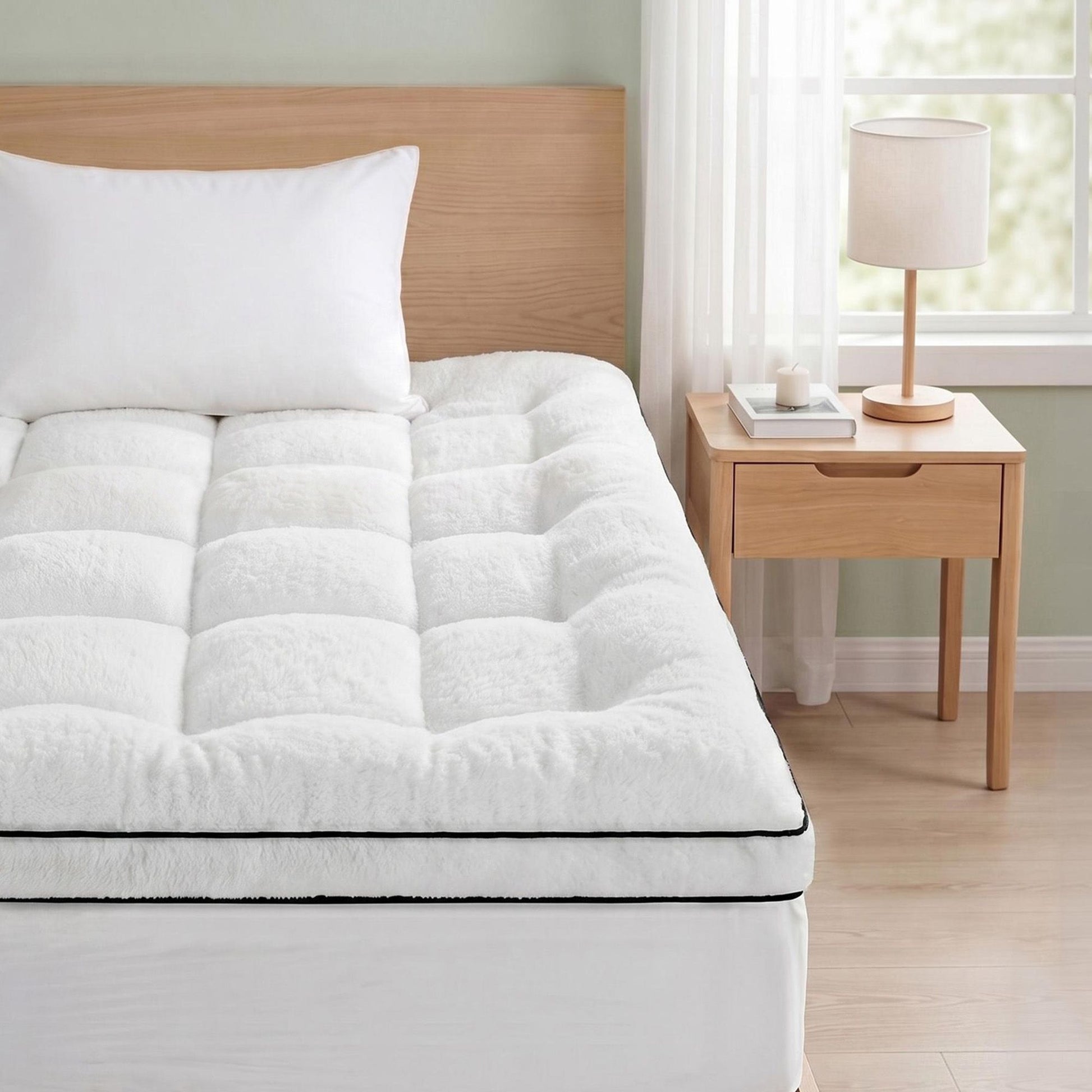 Giselle Bedding Single Mattress Topper 5cm Coral Fleece TOPPER-FLEECE-5-S