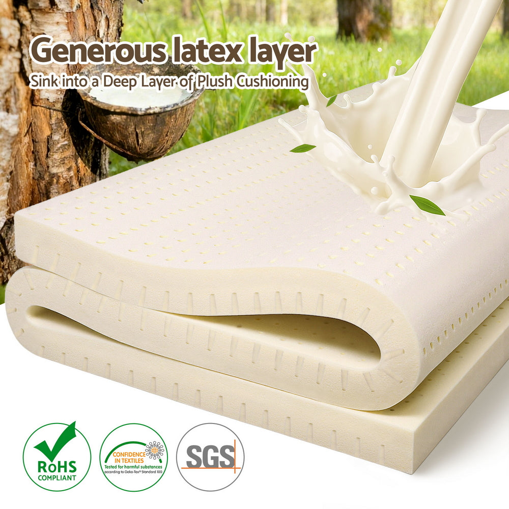 Giselle Bedding Latex Mattress Topper, 7.5cm Thick 7-Zone Pressure Relief Bed Pad with Washable Cover, Cooling Breathable Mat for Side Sleepers & Back Pain, Beige Double