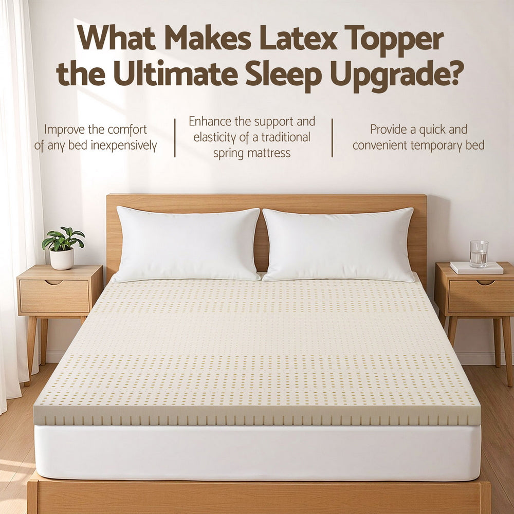 Giselle Bedding Latex Mattress Topper, 7.5cm Thick 7-Zone Pressure Relief Bed Pad with Washable Cover, Cooling Breathable Mat for Side Sleepers & Back Pain, Beige Double