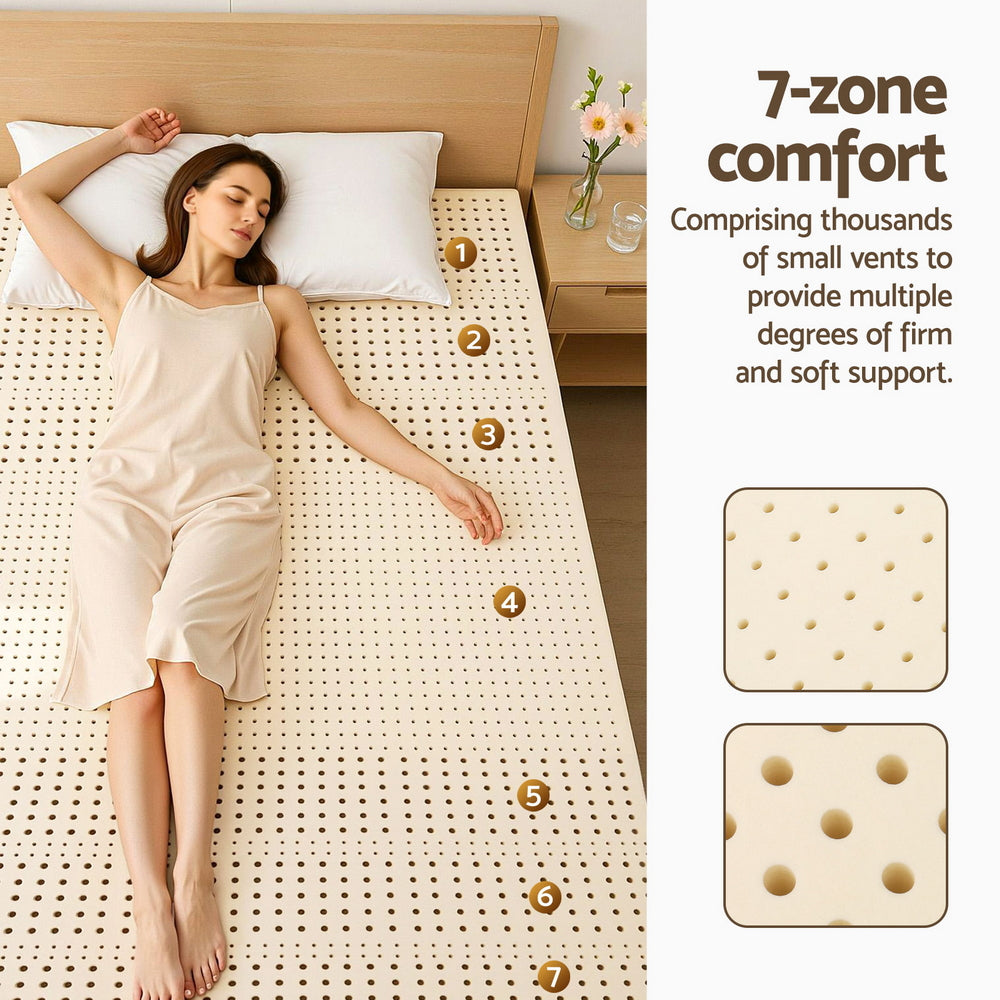 Giselle Bedding Latex Mattress Topper, 7.5cm Thick 7-Zone Pressure Relief Bed Pad with Washable Cover, Cooling Breathable Mat for Side Sleepers & Back Pain, Beige Double
