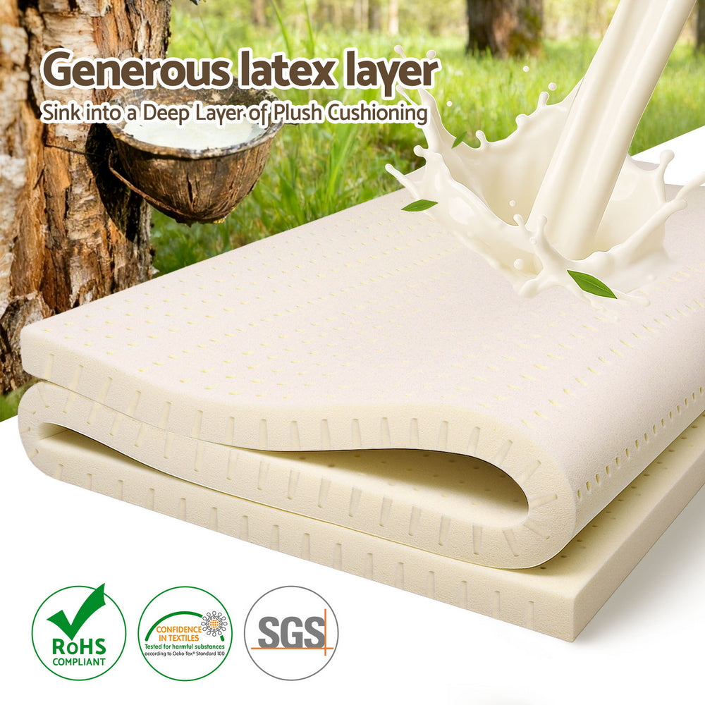 Giselle Bedding Latex Mattress Topper, 5cm Thick Cooling Bed Pad for Side Sleepers Pain Relief, 7 Zone Foldable Mat with Washable Cover for Guest Room Bedroom King Single