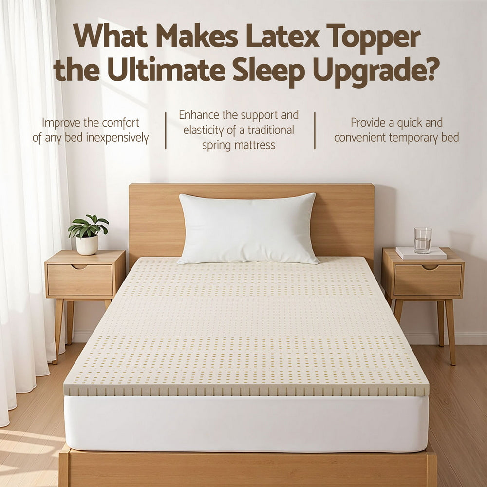 Giselle Bedding Latex Mattress Topper, 5cm Thick Cooling Bed Pad for Side Sleepers Pain Relief, 7 Zone Foldable Mat with Washable Cover for Guest Room Bedroom King Single