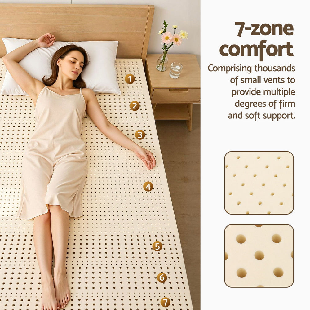Giselle Bedding Latex Mattress Topper, 5cm Thick Cooling Bed Pad for Side Sleepers Pain Relief, 7 Zone Foldable Mat with Washable Cover for Guest Room Bedroom King Single