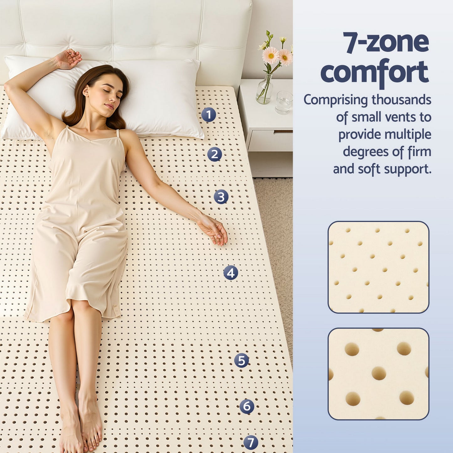 Giselle Bedding Natural Latex Mattress Topper, 7-Zone Pressure Relief Bed Pad for Back Pain, Ice Silk Cooling TOPPER-LT-Q-5-CO
