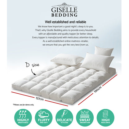 Giselle Bedding Pillowtop Mattress Topper 5cm Thick Pad for Back Pain Relief Washable Underlay Protector TOPPER-PT-D