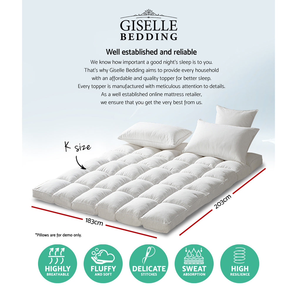 Giselle Bedding Pillowtop Mattress Topper 5cm Thick Pad for Back Pain Relief Washable Underlay Protector TOPPER-PT-K