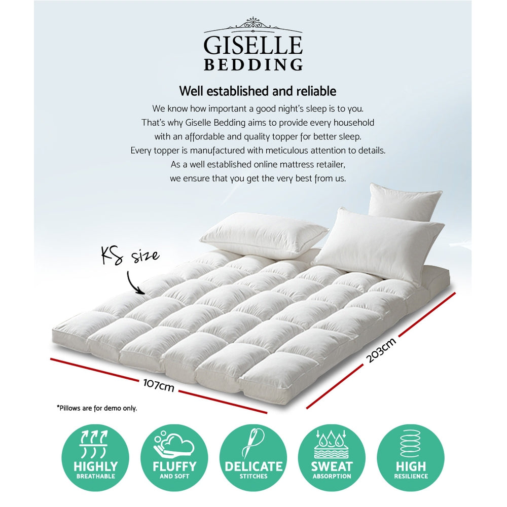 Giselle Bedding Pillowtop Mattress Topper 5cm Thick Pad for Back Pain Relief Washable Underlay Protector TOPPER-PT-KS
