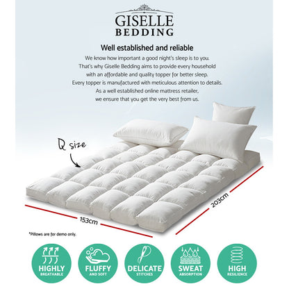 Giselle Bedding Pillowtop Mattress Topper 5cm Thick Pad for Back Pain Relief Washable Underlay Protector TOPPER-PT-Q
