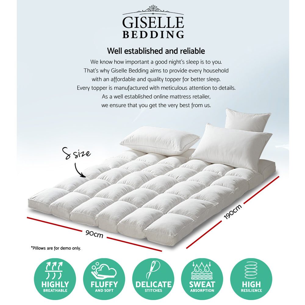 Giselle Bedding Pillowtop Mattress Topper 5cm Thick Pad for Back Pain Relief Washable Underlay Protector TOPPER-PT-S
