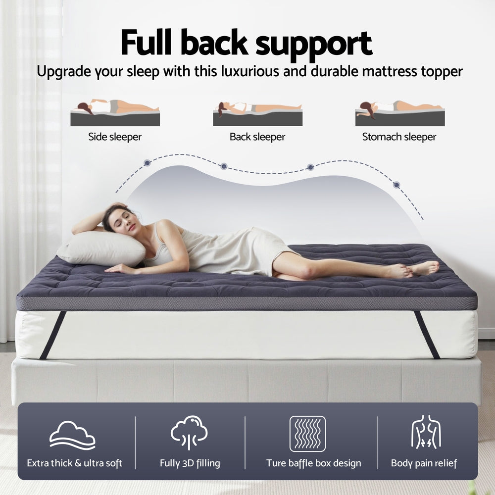 Giselle Bedding 5cm Pillowtop Topper Bamboo Polyester Blend Fibre Pad for Back Pain Relief Washable Overfilled Bed Protector 500GSM Double