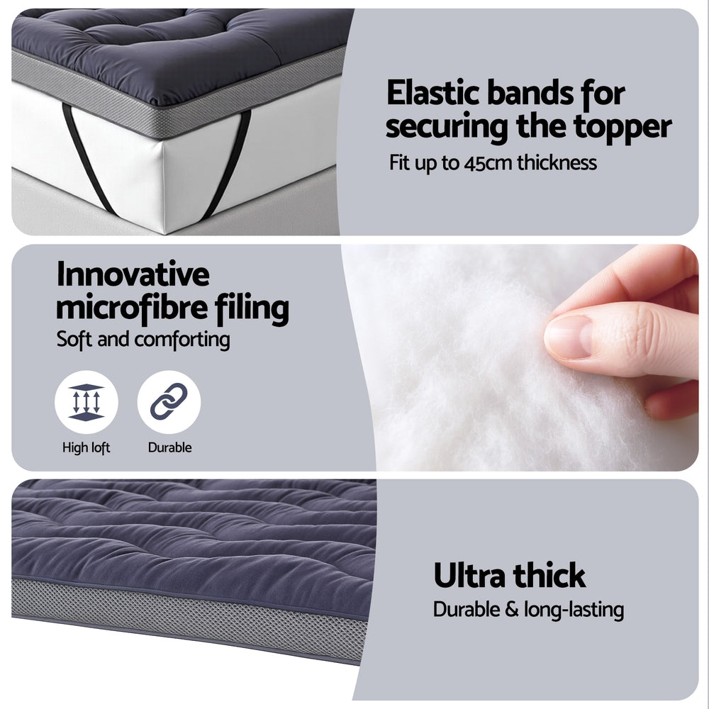 Giselle Bedding 5cm Pillowtop Topper Bamboo Polyester Blend Fibre Pad for Back Pain Relief Washable TOPPER-WA-CHAR-D