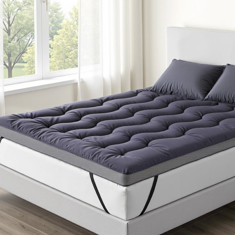 Giselle Bedding 5cm Pillowtop Topper Bamboo Polyester Blend Fibre Pad for Back Pain Relief Washable TOPPER-WA-CHAR-D