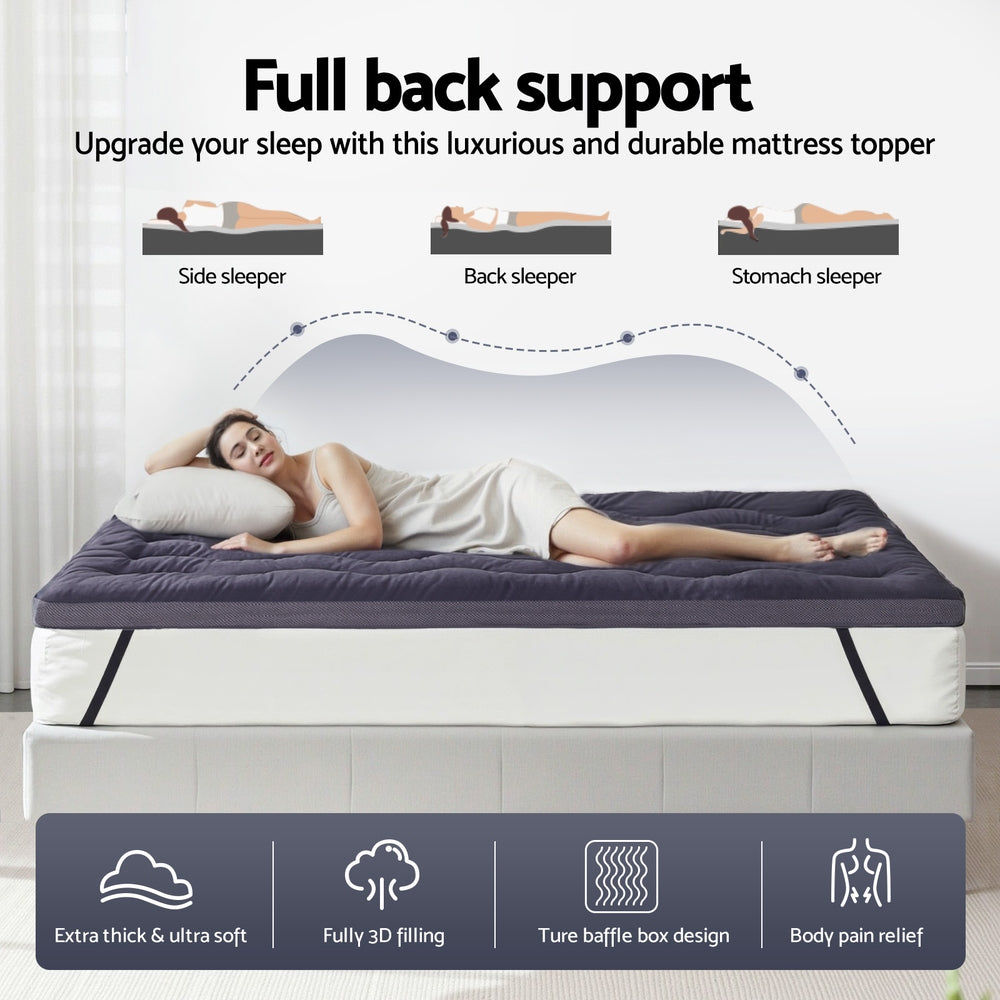 Giselle Bedding 5cm Pillowtop Topper Bamboo Polyester Blend Fibre Pad for Back Pain Relief Washable TOPPER-WA-CHAR-KS