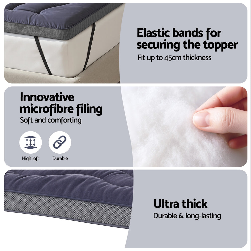 Giselle Bedding 5cm Pillowtop Topper Bamboo Polyester Blend Fibre Pad for Back Pain Relief Washable TOPPER-WA-CHAR-S