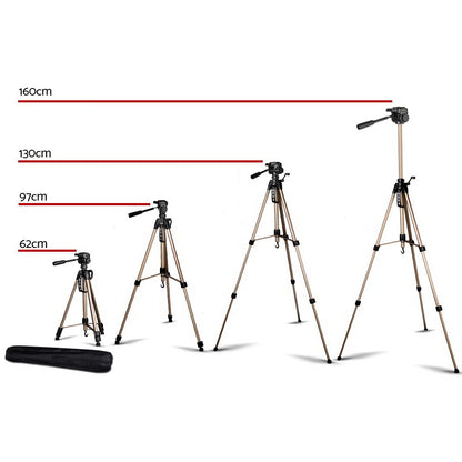Weifeng Professional Camera Tripod Stand Mount DSLR Travel Adjustable 62-160cm Gold TP-WT3750