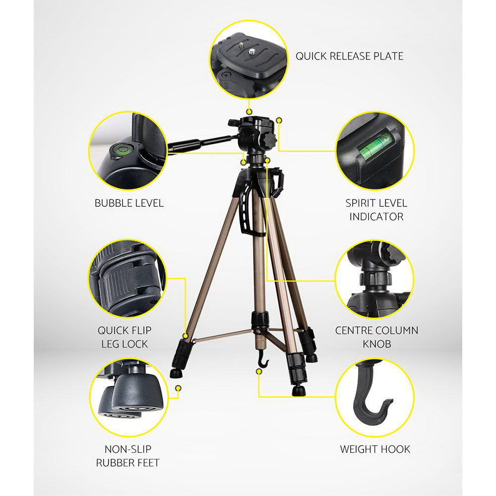 Weifeng Professional Camera Tripod Stand Mount DSLR Travel Adjustable 62-160cm Gold TP-WT3750