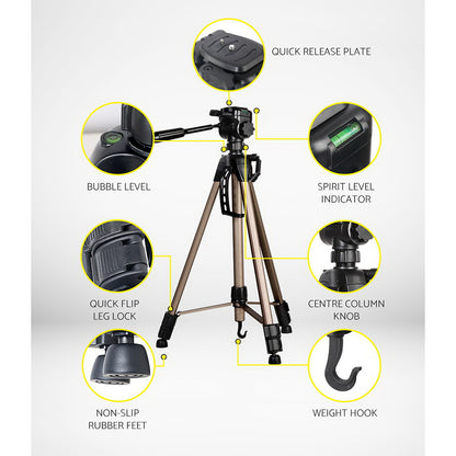 Weifeng Professional Camera Tripod Stand Mount DSLR Travel Adjustable 62-160cm Gold TP-WT3750