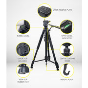 Weifeng Professional Camera Tripod Stand Mount DSLR Travel Adjustable 62-160cm Black TP-WT3750BK