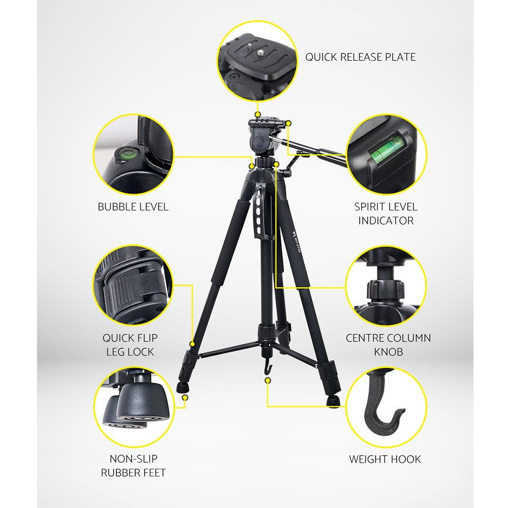 Weifeng Professional Camera Tripod Stand Mount DSLR Travel Adjustable 62-160cm Black TP-WT3750BK