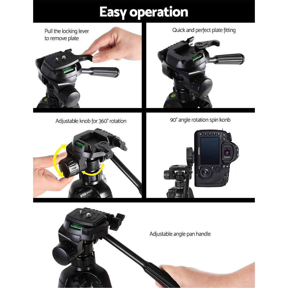 Weifeng Professional Camera Tripod Stand Mount DSLR Travel Adjustable 62-160cm Black TP-WT3750BK