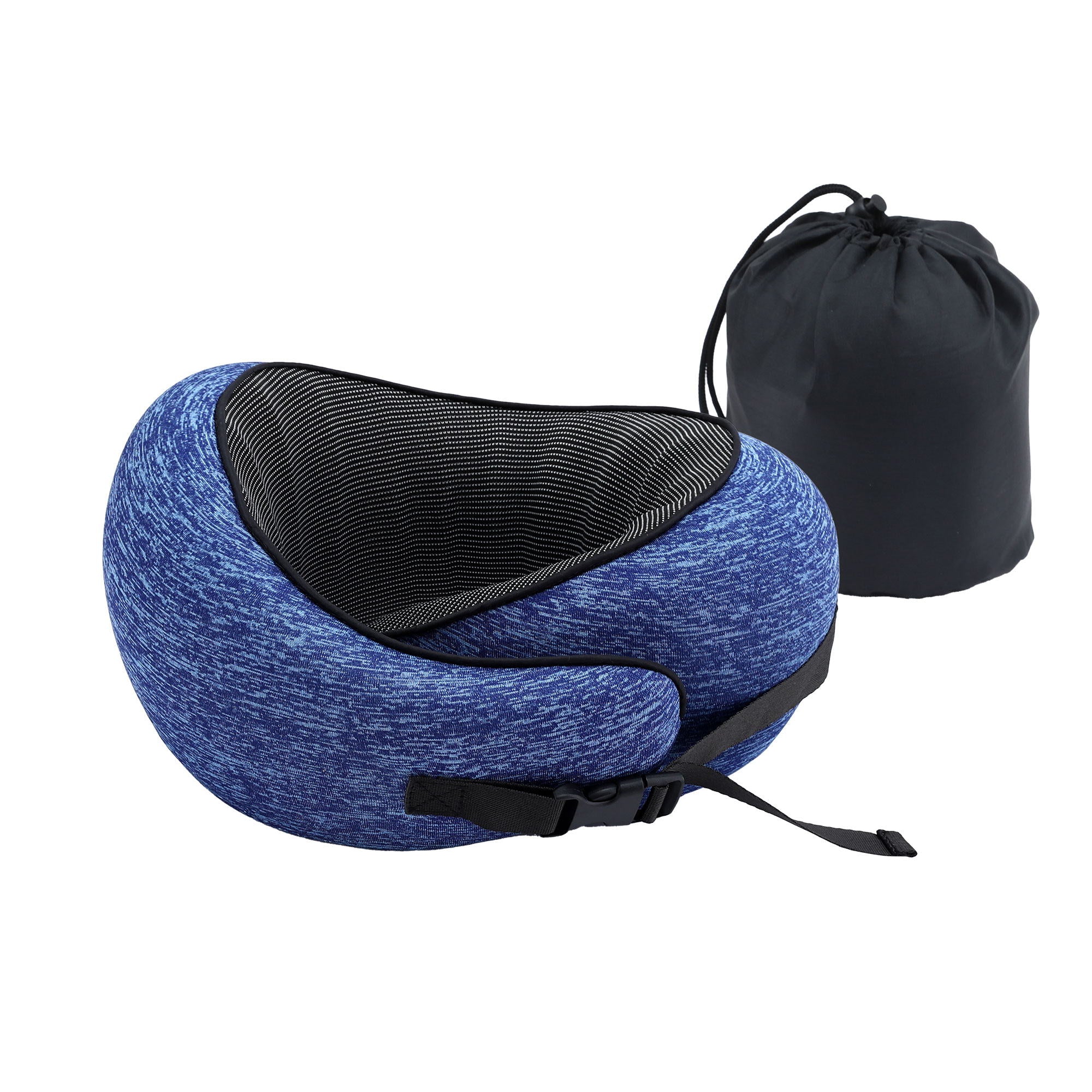 Wanderlite Travel Pillows for Airplanes Ergonomic Memory Foam Neck Pillow, Breathable & Washable Cover, TR-PI-RND-01-BL