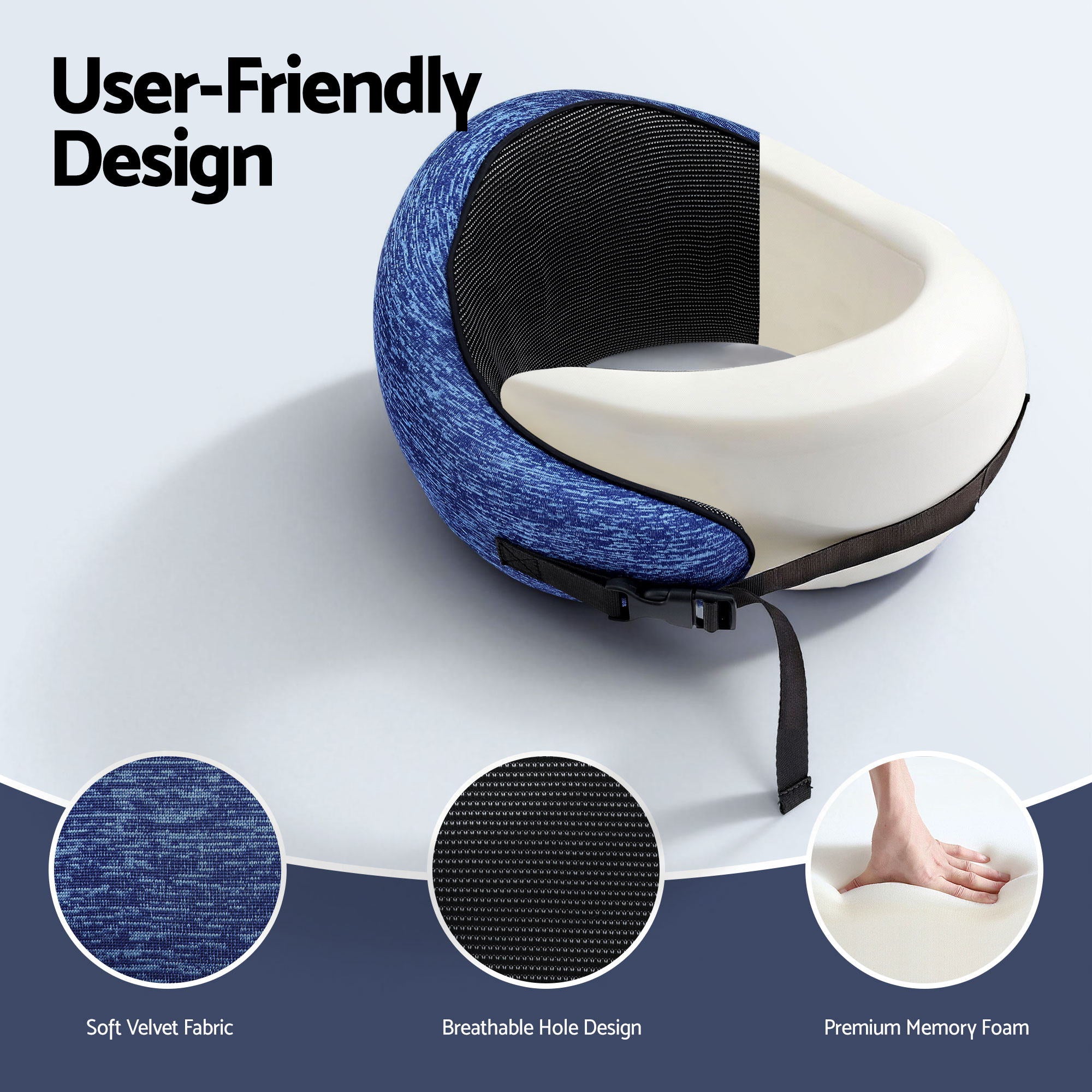Wanderlite Travel Pillows for Airplanes Ergonomic Memory Foam Neck Pillow, Breathable & Washable Cover, TR-PI-RND-01-BL