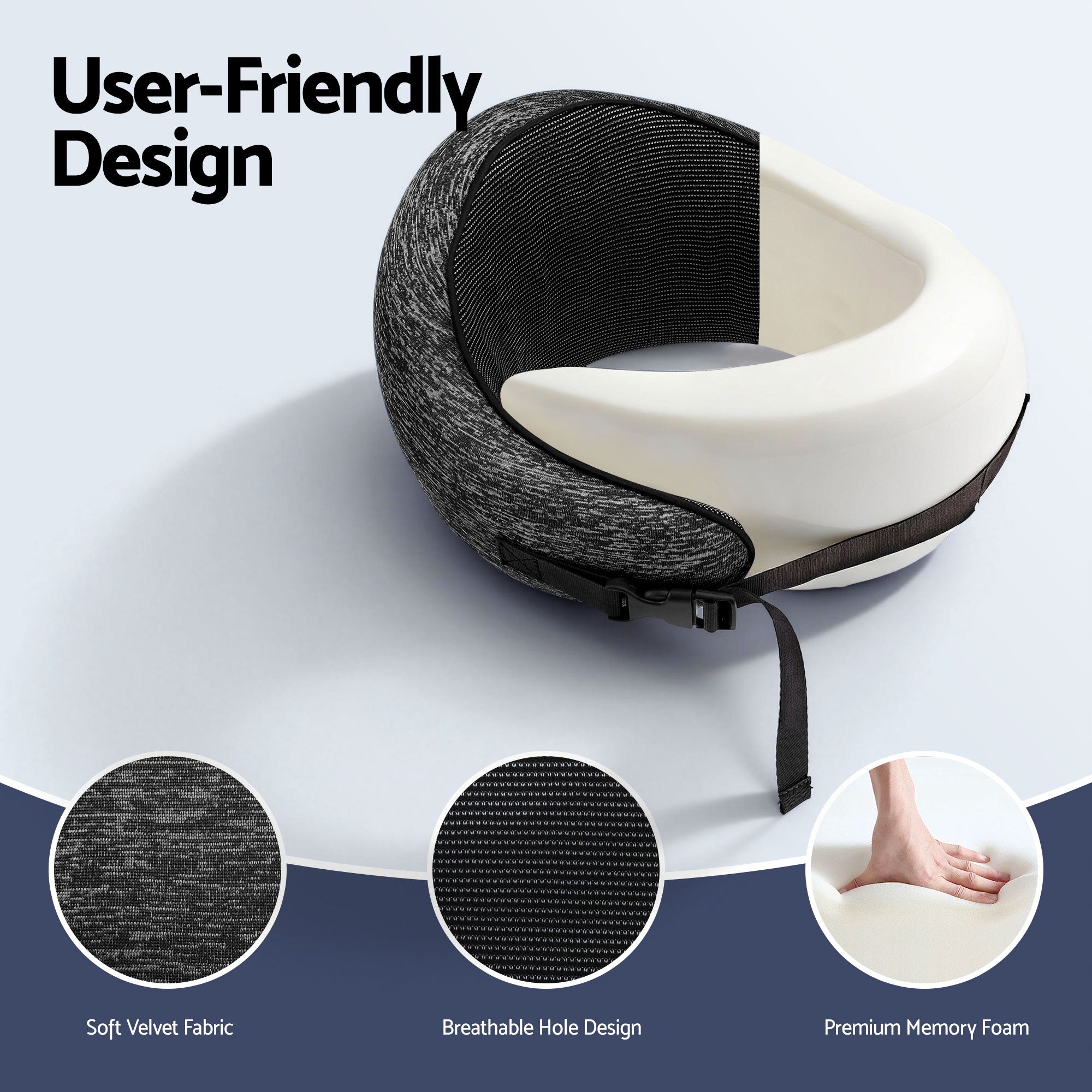 Wanderlite Travel Pillows for Airplanes Ergonomic Memory Foam Neck Pillow, Breathable & Washable Cover, TR-PI-RND-01-GY