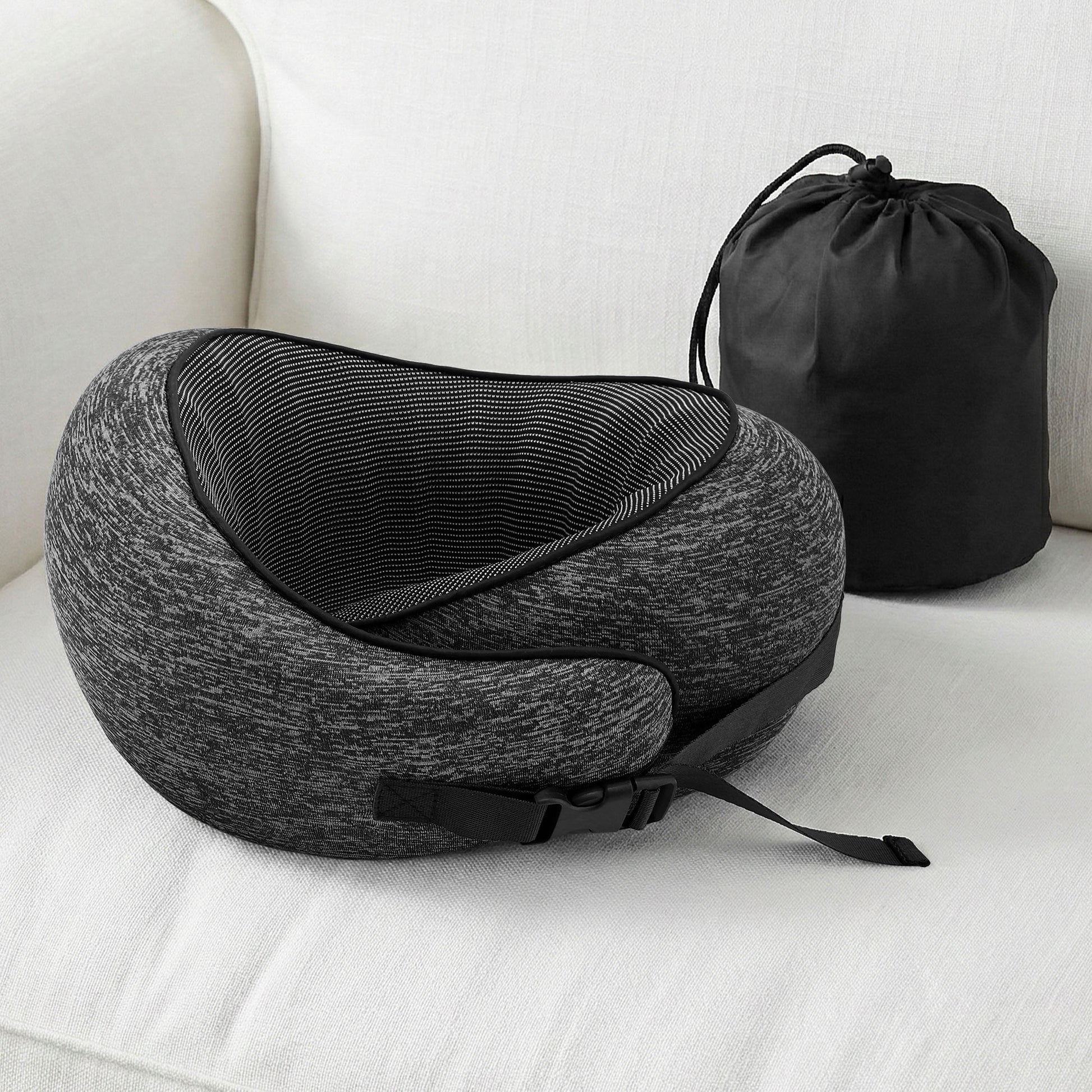 Wanderlite Travel Pillows for Airplanes Ergonomic Memory Foam Neck Pillow, Breathable & Washable Cover, TR-PI-RND-01-GY
