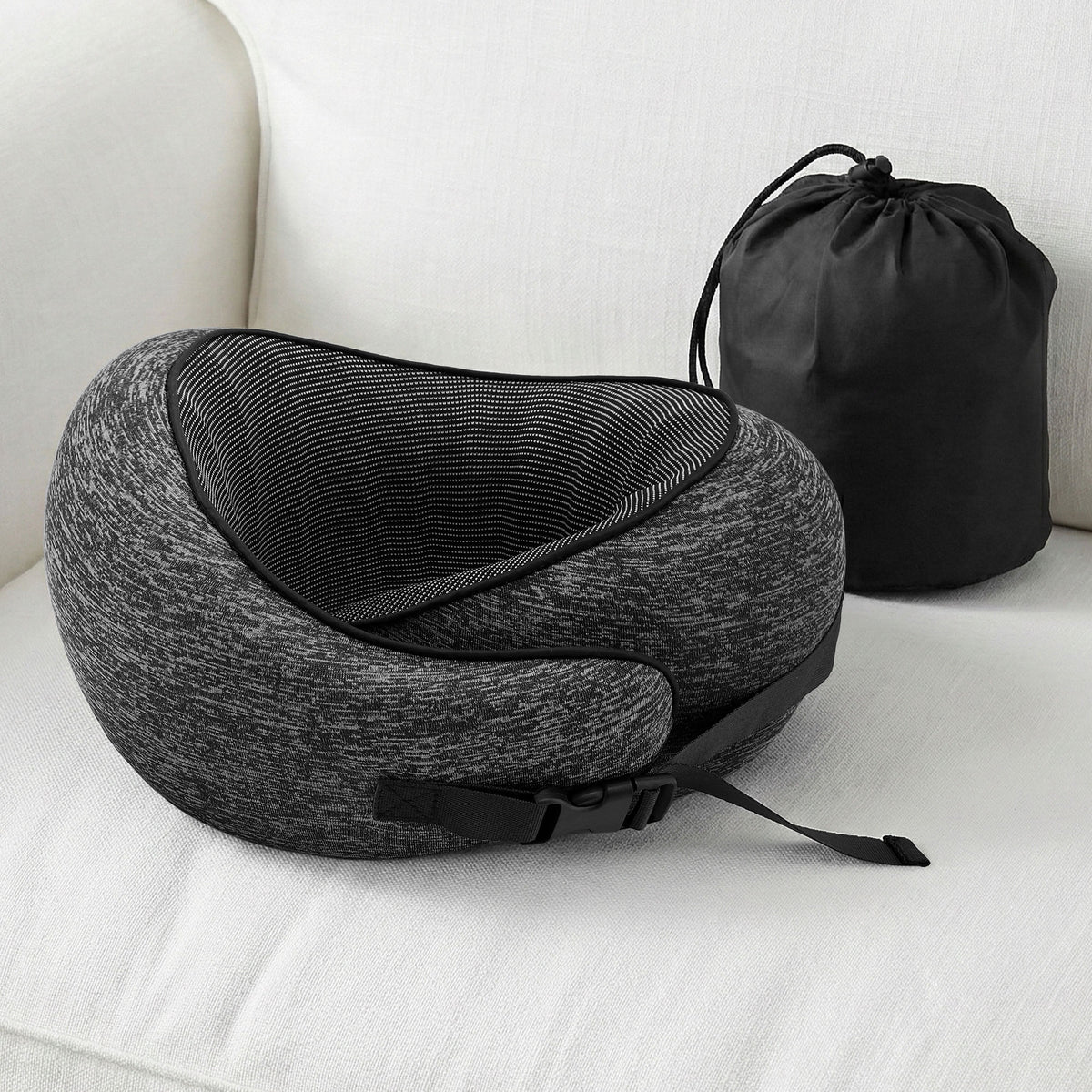 Wanderlite Travel Pillows for Airplanes Ergonomic Memory Foam Neck Pillow, Breathable & Washable Cover, TR-PI-RND-01-GY