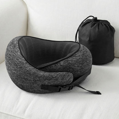 Wanderlite Travel Pillows for Airplanes Ergonomic Memory Foam Neck Pillow, Breathable & Washable Cover, TR-PI-RND-01-GY