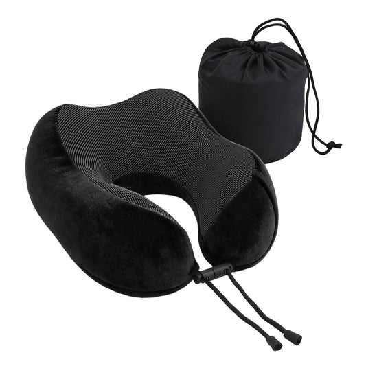 Wanderlite Travel Pillow for Airplanes Memory Foam Neck Pillows for Traveling, Soft & Washable Cover with TR-PI-U-01-BK
