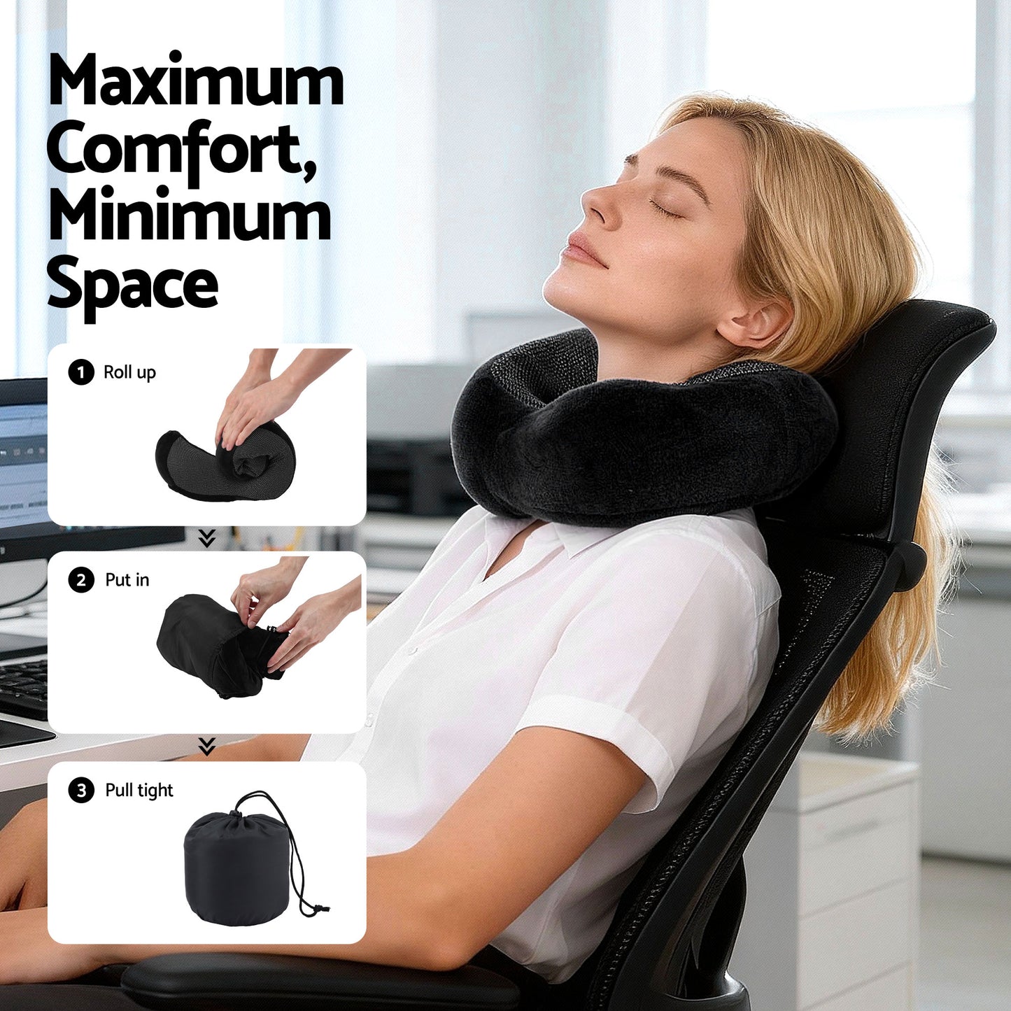Wanderlite Travel Pillow for Airplanes Memory Foam Neck Pillows for Traveling, Soft & Washable Cover with TR-PI-U-01-BK