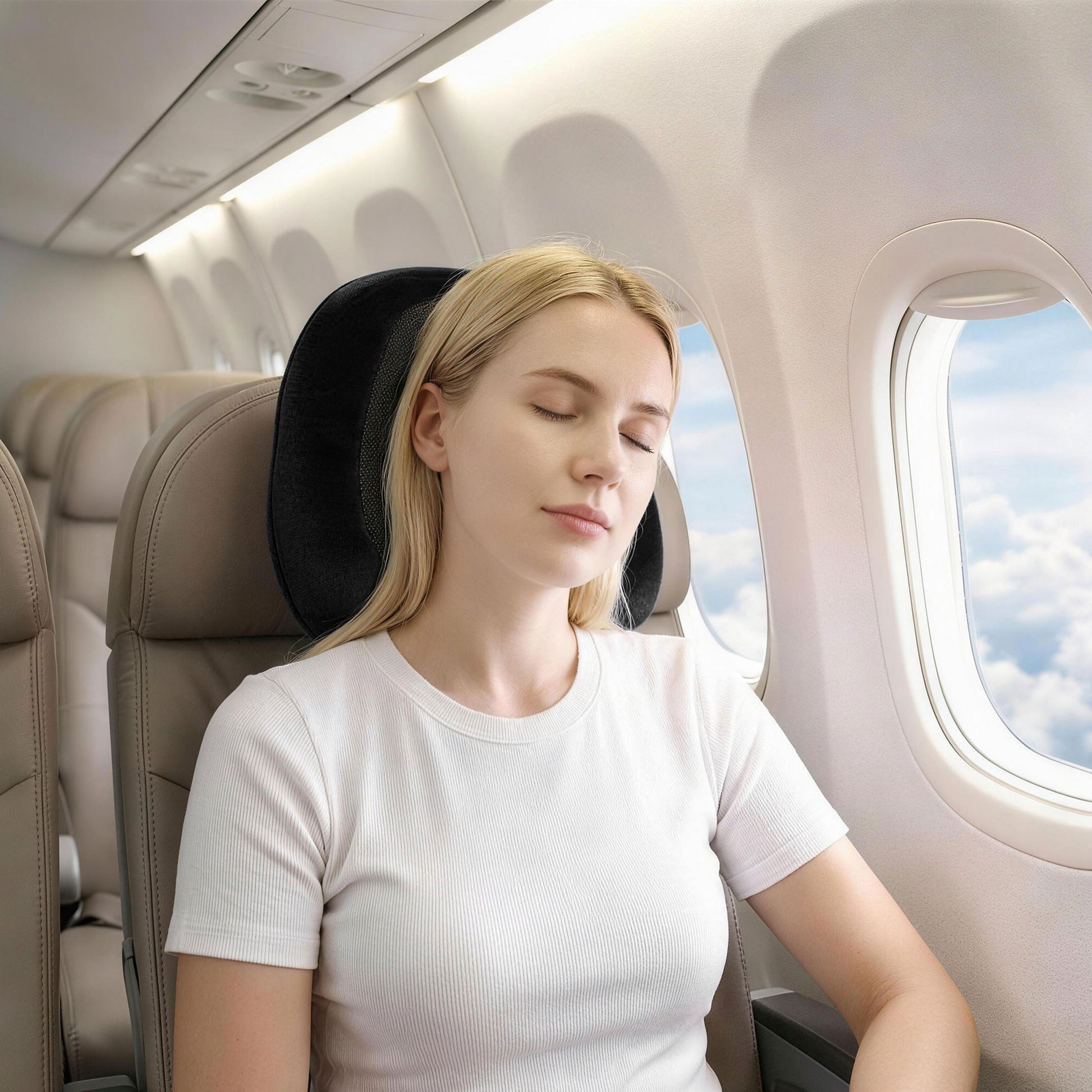 Wanderlite Travel Pillow for Airplanes Memory Foam Neck Pillows for Traveling, Soft & Washable Cover with TR-PI-U-01-BK