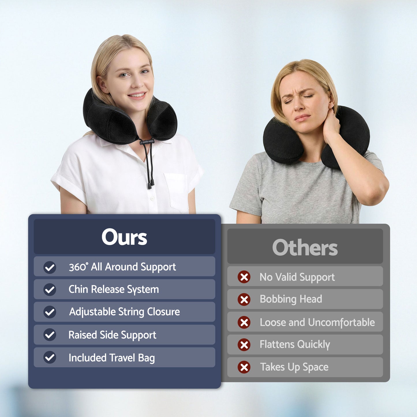 Wanderlite Travel Pillow for Airplanes Memory Foam Neck Pillows for Traveling, Soft & Washable Cover with TR-PI-U-01-BK