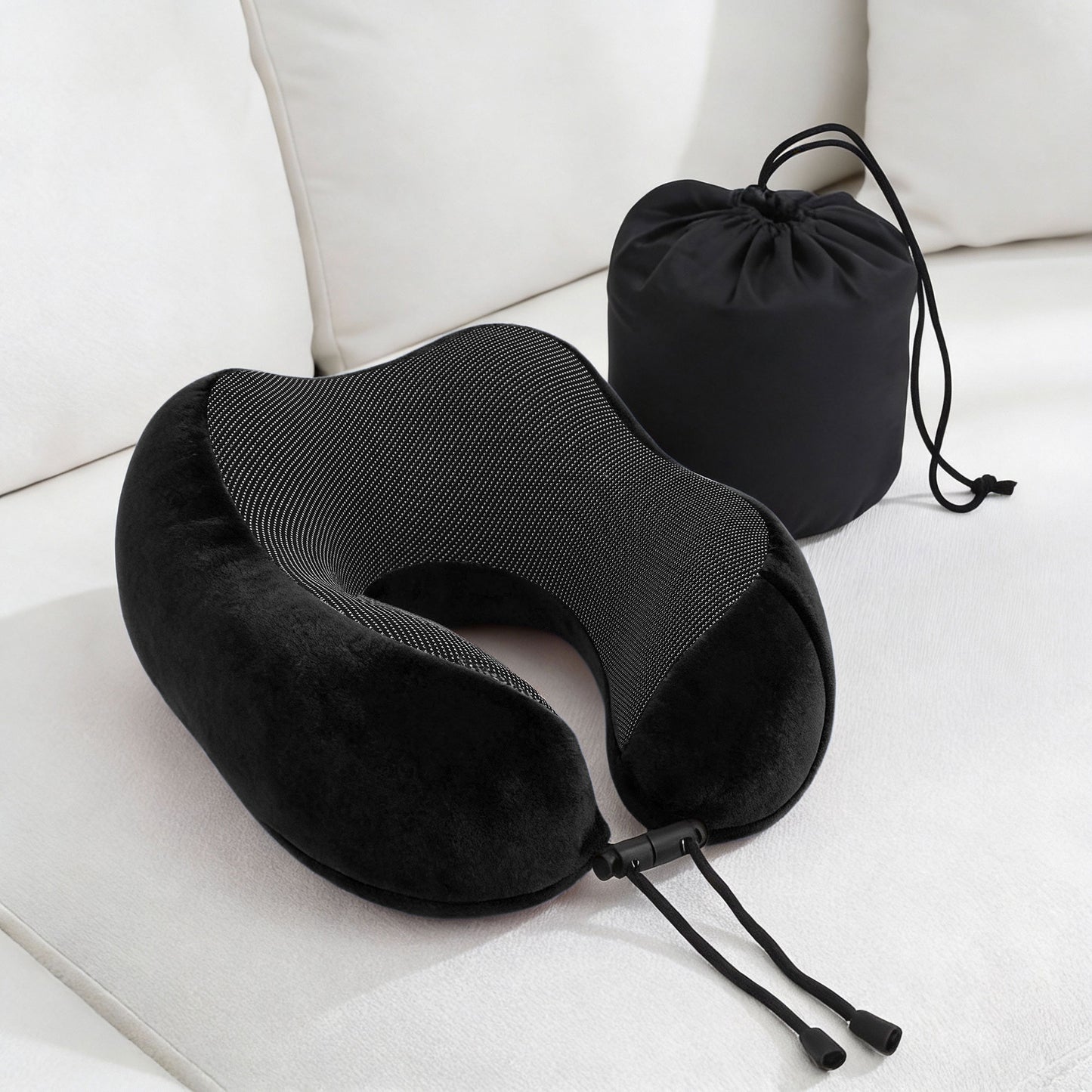 Wanderlite Travel Pillow for Airplanes Memory Foam Neck Pillows for Traveling, Soft & Washable Cover with TR-PI-U-01-BK