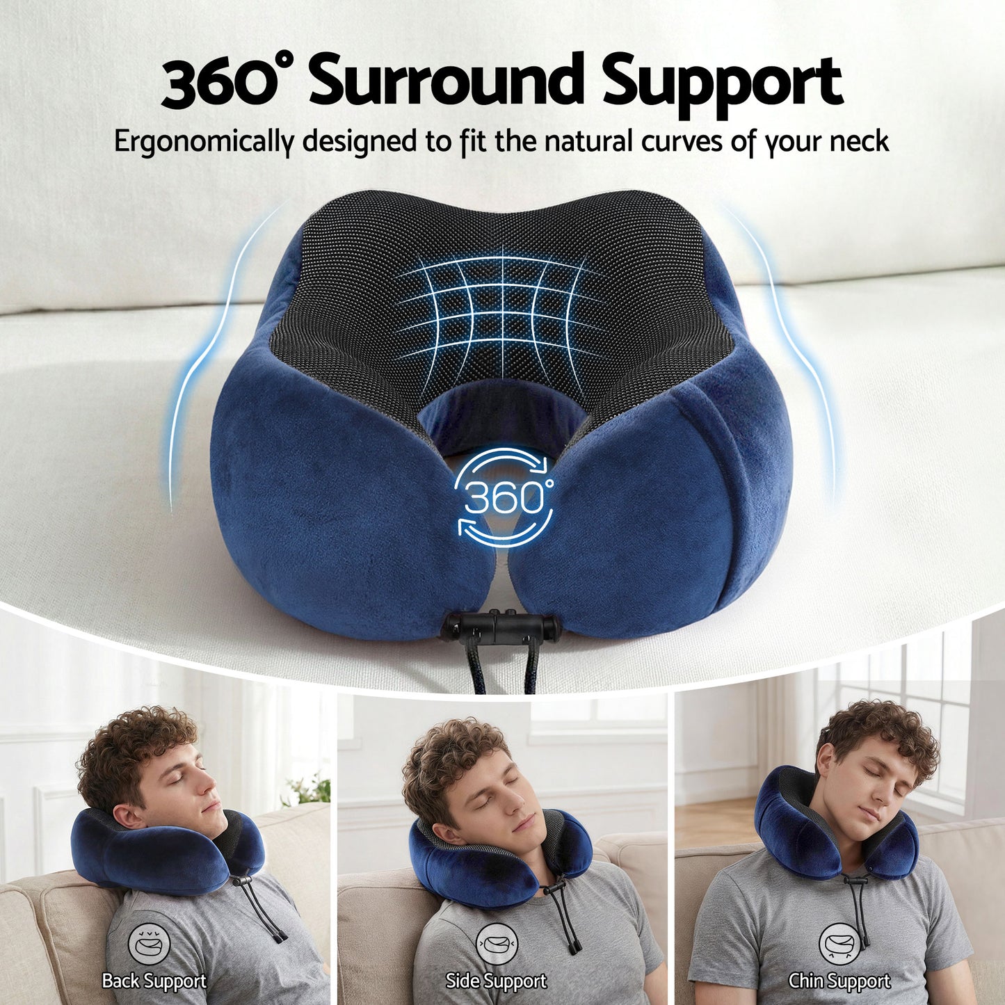 Wanderlite Travel Pillow for Airplanes Memory Foam Neck Pillows for Traveling, Soft & Washable Cover with TR-PI-U-01-BL