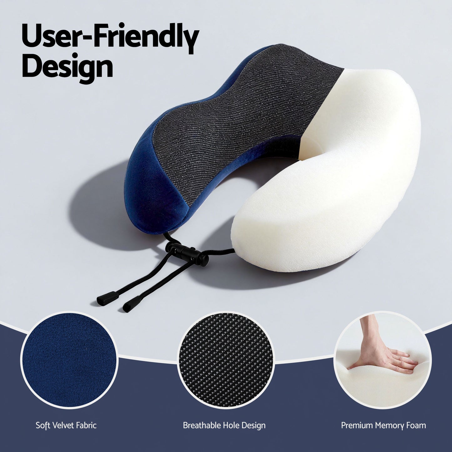 Wanderlite Travel Pillow for Airplanes Memory Foam Neck Pillows for Traveling, Soft & Washable Cover with TR-PI-U-01-BL
