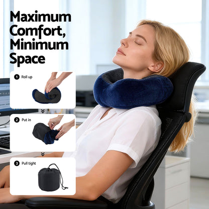 Wanderlite Travel Pillow for Airplanes Memory Foam Neck Pillows for Traveling, Soft & Washable Cover with TR-PI-U-01-BL