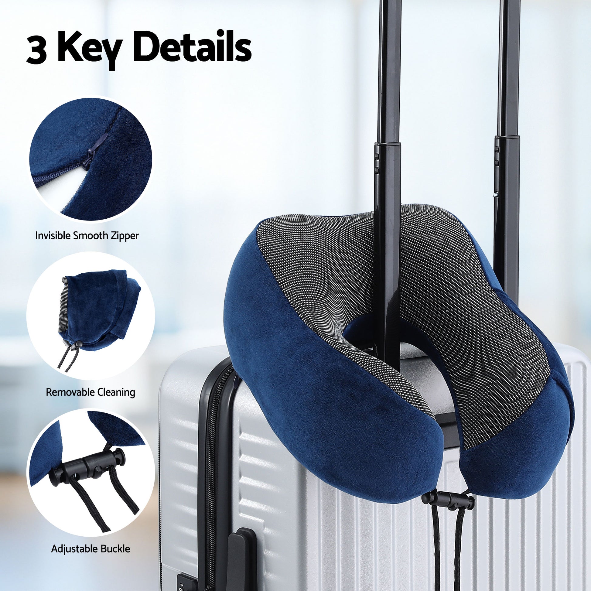 Wanderlite Travel Pillow for Airplanes Memory Foam Neck Pillows for Traveling, Soft & Washable Cover with TR-PI-U-01-BL