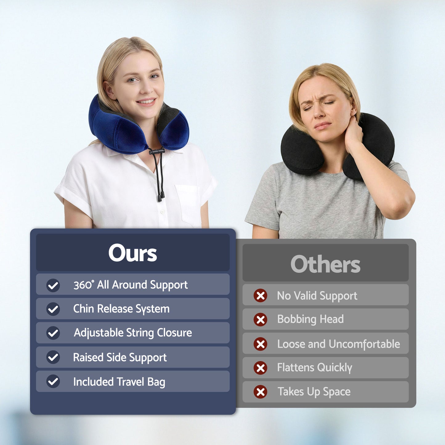 Wanderlite Travel Pillow for Airplanes Memory Foam Neck Pillows for Traveling, Soft & Washable Cover with TR-PI-U-01-BL