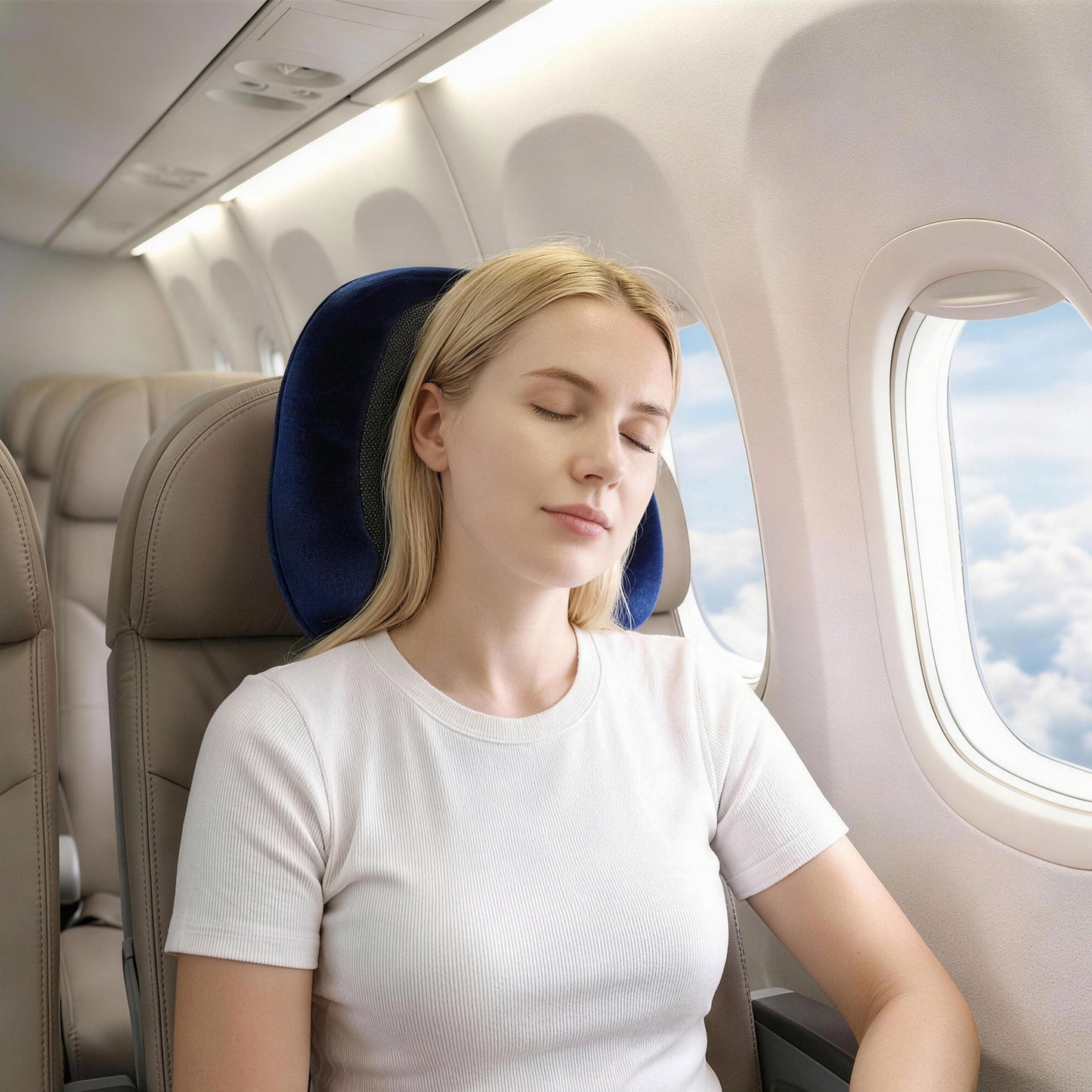 Wanderlite Travel Pillow for Airplanes Memory Foam Neck Pillows for Traveling, Soft & Washable Cover with TR-PI-U-01-BL