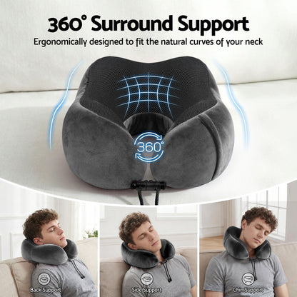 Wanderlite Travel Pillow for Airplanes Memory Foam Neck Pillows for Traveling, Soft & Washable Cover with TR-PI-U-01-GY