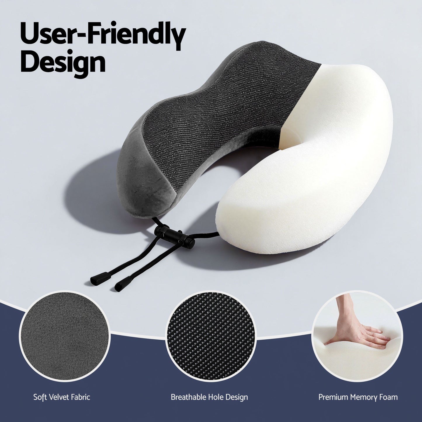 Wanderlite Travel Pillow for Airplanes Memory Foam Neck Pillows for Traveling, Soft & Washable Cover with TR-PI-U-01-GY