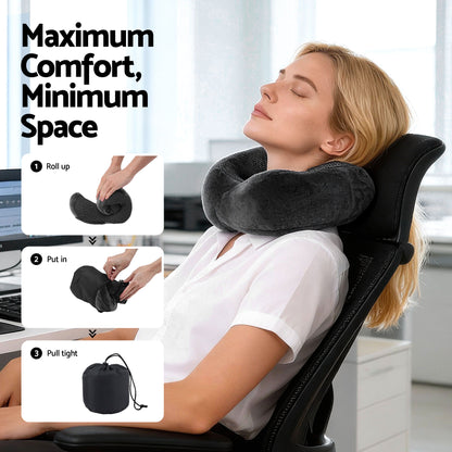 Wanderlite Travel Pillow for Airplanes Memory Foam Neck Pillows for Traveling, Soft & Washable Cover with TR-PI-U-01-GY